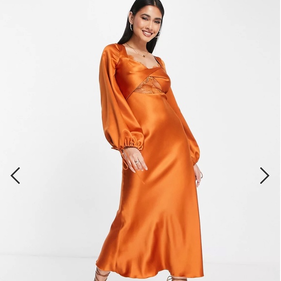 ASOS Orange Satin Midi Dress - Picture 1 of 2